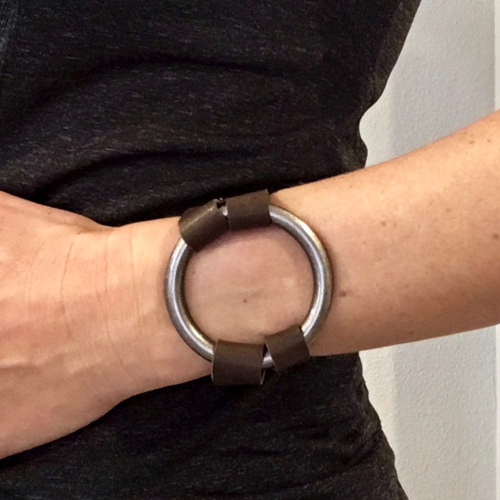 Brown Leather & Antique Nickel Bracelet